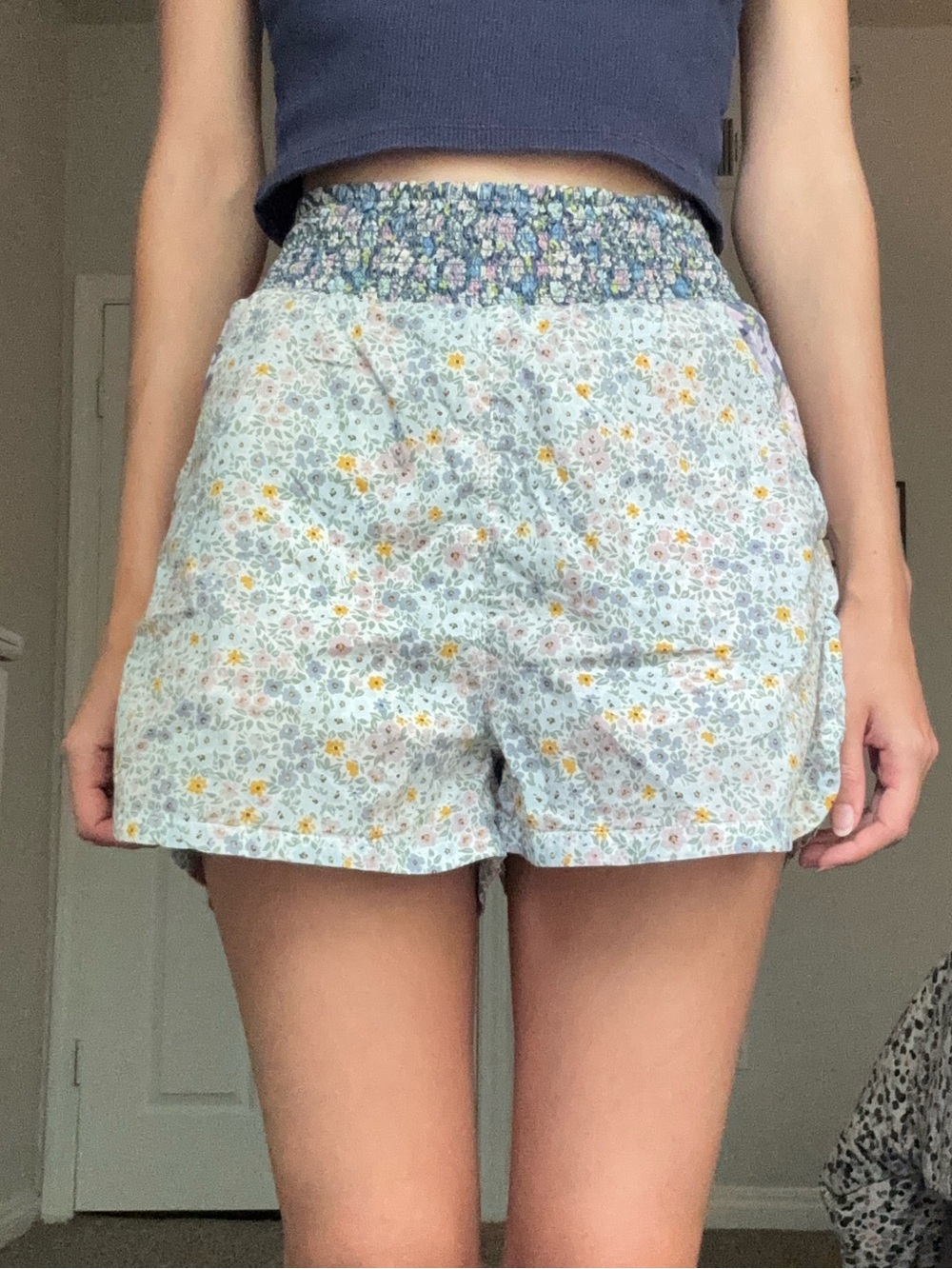 American Eagle Outfitters Floral Smocked-Waist Shorts - Yellow & Lavender